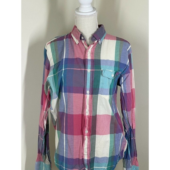 J CREW SLIM MENS BUTTON DOWN PLAID PINK SHIRT SIZE MEDIUM - Picture 2 of 6